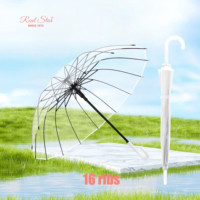 Parapluie transparent RST ultra-résistant à 16 baleines, coupe-vent, entièrement transparent