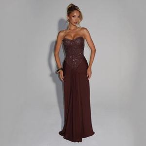 ZHEZHE 2026 Nouvelle Robe Bustier Bordeaux Slim Fit Sans Col à Paillettes Style Socialite Europé<span class=keywords><strong>en</strong></span> et Américain pour le Commerce International AliExpress - Product Image 3
