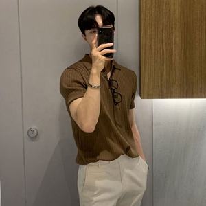 T-shirt à manches courtes pour homme, style Hong Kong, col polo respirant, coupe ample, décontracté, été, fin, couleur unie, tricoté, <span class=keywords><strong>Teena</strong></span> - Product Image 4