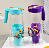 Ensemble bouilloire et quatre tasses en plastique PP/PC, motif imprimé, grande capacité (1800 ml/2300 ml), design classique et durable, livraison immédiate
