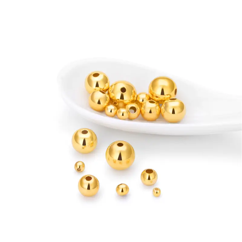 Grosir 4mm 925 manik perak murni manik-manik perak berlapis emas untuk perhiasan perak buatan tangan