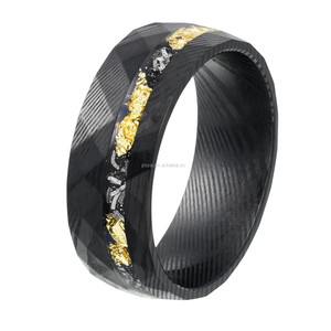 POYA Casual 8mm negro Acero inoxidable compromiso promesa anillo Etch Damasco acero meteorito afeitado hoja de oro incrustaciones para bodas - Product Image 2