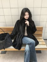 Manteau court en fausse fourrure de vison noir de luxe pour femmes, chaud et épais pour l'hiver, élégant avec col montant