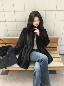 Lussuoso Cappotto Corto in Finta Pelliccia di Visone Nero per <span class=keywords><strong>Donna</strong></span>, <span class=keywords><strong>Giacca</strong></span> Invernale Calda e Spessa con Colletto Alto Elegante - Product Image 5