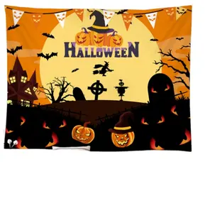 Factory Wholesale Halloween Decorative Tapestry 100% Polyester Woven Technique Digital Printing Themed Wall Hanging Background