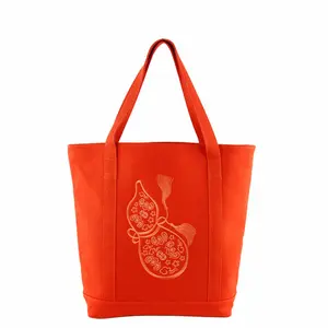 High quality heavy duty recycled eco 16oz red organic custom logo printed bag canvas cotton organic shopping bag with zipper