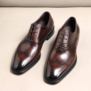 Chaussures pour hommes 2026 haut de gamme en cuir de vachette multicouche, à bout carré, légères, antidérapantes, respirantes, de haute qualité, grande taille, à lacets - Product Image 2