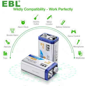 EBL 9 volt pin có thể sạc lại pin 600mAh pin Lithium Ion