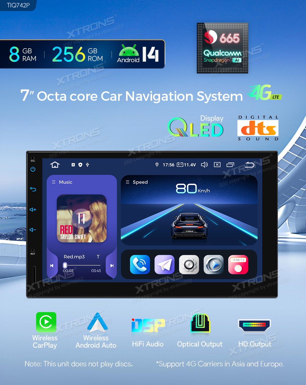 XTRONS 7 Inch Octa-Core Android 14 Car Navigation System, 8GB+