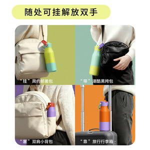 Color Blocked Plastic Water Bottle With Detachable Handle For Home Car Office Outdoor Travel - Product Image 5