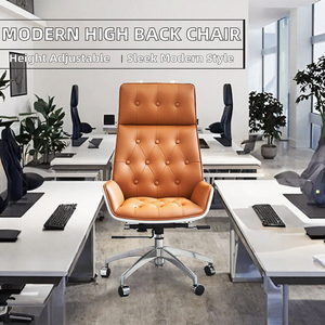 Lysun Modern <b>High</b> <b>Back</b> <b>Office</b> <b>Chair</b> Factory Direct Sale PU Leather- Walnut Finish Lift Mesh <b>Chair</b> Metal Frame - Product Image 2