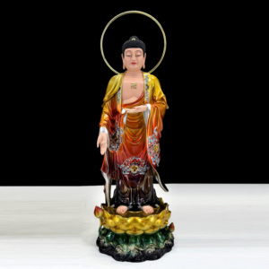 Estatua de Buda Gautama, artesanías de resina Natural, figuritas religiosas, Base de loto doble, mármol blanco, tres santos occidentales - Product Image 6