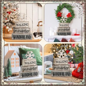 Ensemble de 4 pièces de flocon de neige en bois rustique pour plateau de Noël et décor d'hiver de ferme - Product Image 5