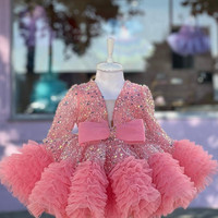 Robe tutu en gaze à paillettes de luxe pour bébé fille robe à manches bouffantes robe de soirée pour mariage robe de bébé fille