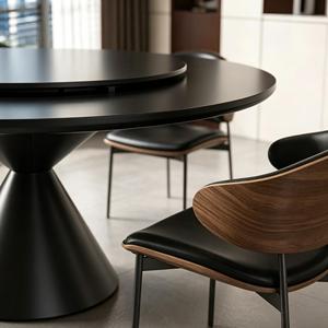 <span class=keywords><strong>Tavolo</strong></span> da Pranzo Rotondo Minimalista Italiano in Metallo <span class=keywords><strong>Nero</strong></span> Puro con Piano Girevole, Resistente alle Alte Temperature, Elegante e Lussuoso per la Casa - Product Image 6