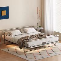 Lit double moderne de luxe en métal, style vintage en acier inoxydable pour chambre à coucher, idéal pour hôtel, appartement ou villa