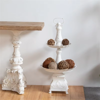 Plateau de rangement en métal blanc rustique à 2 niveaux, design floral vintage, plateau de service rétro pour aliments, technique de laque, pour salon