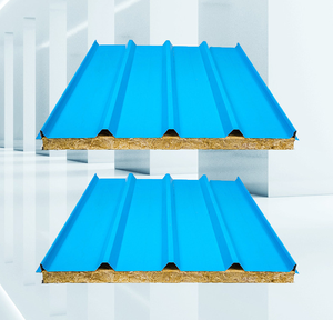Panneau sandwich <span class=keywords><strong>isolant</strong></span> en laine de roche ondulé pour construction/toiture/mur, protection incendie, panneau sandwich en laine de roche, vente en gros à prix réduit - Product Image 6