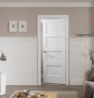 Porte intérieure à poignée à levier noire, en bois blanc veiné, à joint plat, certifiée FSC CARB P2, pour chambre à coucher, vente en gros
