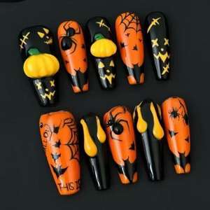 <span class=keywords><strong>Prensa</strong></span> personalizada para Halloween en las uñas, 10 Uds., gradiente francés, <span class=keywords><strong>rosa</strong></span>, fantasma, Araña, diseño de web, Uñas postizas artificiales, puntas de uñas - Product Image 5