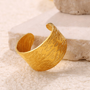 Minimalist <b>Titanium</b> Steel <b>Ring</b> For Women 18K Gold Plated Open Geometric Design Gift Jewelry - Product Image 1