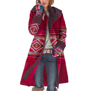Manteau en laine imprimé mi-long pour femme, coupe droite, manches longues, parka automne-hiver - Product Image 5