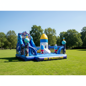 <span class=keywords><strong>Parc</strong></span> gonflable Cosmic Expedition avec deux structures de fusées et toboggan sur le thème des étoiles pour les centres de divertissement intérieurs - Product Image 2