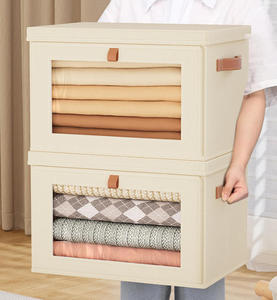 <b>Large</b> Fabric Closet Organizer with Window & Handles Collapsible Decorative Storage <b>Boxes</b> for Shelves - Product Image 3