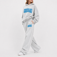 Ensemble assorti 2 pièces style streetwear pour femme : sweat à capuche ample à épaules tombantes Y2K avec impression 3D en relief et logo personnalisé, et pantalon de survêtement large
