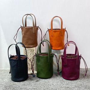 handmade custom vintage bohemian pen holder <b>bag</b> fashionable hand-held crossbody vegetable-tanned cowhide <b>bag</b> mini bucket <b>bag</b> - Product Image 1