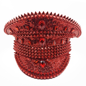 Manwu Factory Chapeau de capitaine unisexe rouge punk à paillettes pour <span class=keywords><strong>Burning</strong></span> <span class=keywords><strong>Man</strong></span> Festival ou Festival de musique Accessoire de costume de fête - Product Image 1