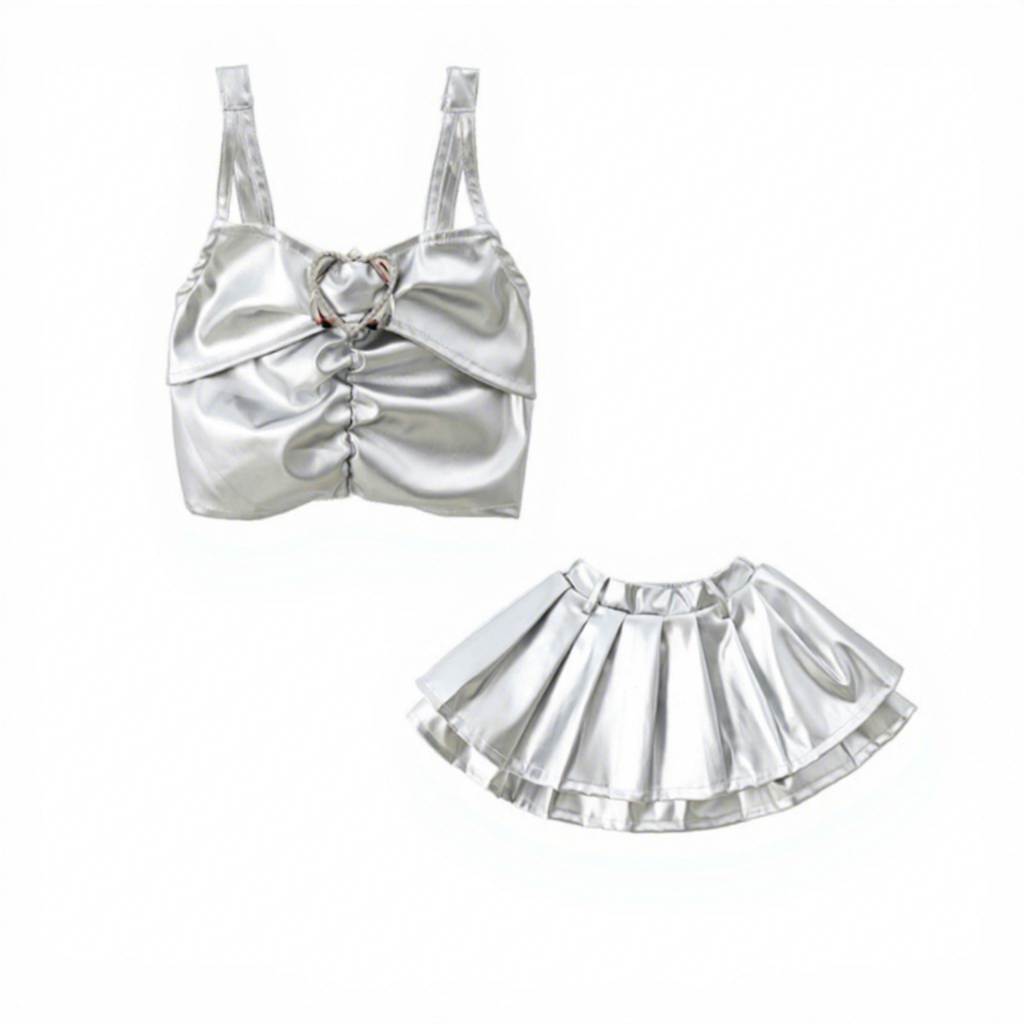 Silver vest + silver skirt