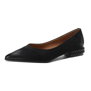 Zapatos Planos Negros de Punta Puntiaguda con Tacón Trenzado, de Cuero Genuino, Estilo Elegante, para Todas las Temporadas, Cómodos, Envío Directo - Product Image 1