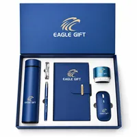 Caja de Regalo Promocional Personalizada de Cuero PU con Serigrafía, Set de Regalo con Termo, Cuaderno, Ratón, Altavoz, Bolígrafo y Cable de Datos