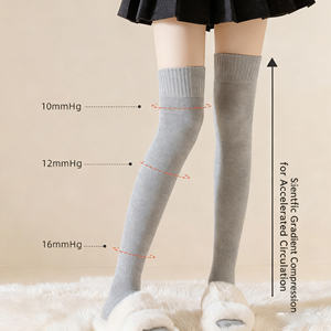 Stoking kaki tinggi paha panjang ekstra hangat hangat antiselip halus musim dingin wol tebal kaus kaki mode untuk wanita grosir - Product Image 1