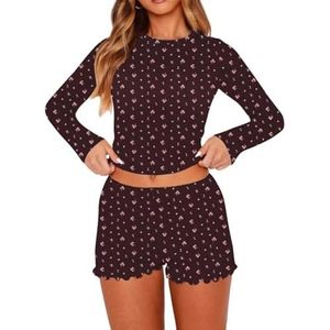 Pijama informal con estampado floral rosa para mujer, ropa de dormir de manga larga, conjunto de pijama de algodón y bambú. - Product Image 6