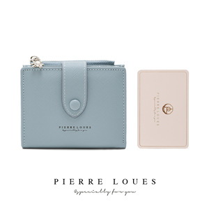 Pierre Loues Women's Short <b>Wallet</b> <b>Card</b> <b>Holder</b> Multi-<b>Card</b> Slots Bear Zipper Large Capacity Pink Black Blue Brown Solid Color - Product Image 4
