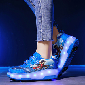 Helios Kids Roller Shoes Blue Light Up Wheels Double Row Mesh Outsole TPU Size 29-40 - Product Image 1