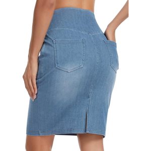 Jupe en jean stretch taille haute pour femme FOXA, longueur genou, coupe slim, avec poches - Product Image 2