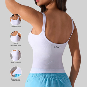 D25075 femmes sans couture col carré débardeur intégré soutien-gorge nu sentiment mince <span class=keywords><strong>Yoga</strong></span> haut - Product Image 3