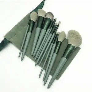 Offre Spéciale 13 pièces couleur verte ensemble de pinceaux de maquillage fard à paupières pinceaux cosmétiques ensemble de pinceaux de maquillage professionnel avec sac