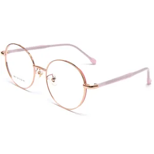 Pas cher prix prêt stock unique rond alliage dames fantaisie lunettes montures optiques