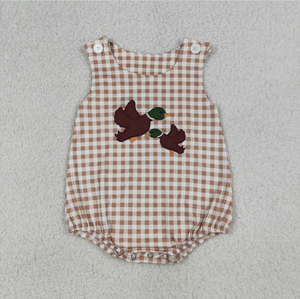 Sibling Baby Boys Embroidery Ducks Top Checked Short Hunting <b>Clothes</b> Set Rompers - Product Image 3