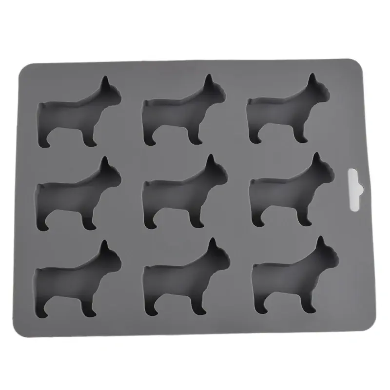 Customized 9 Cavity Cute Dog Shape Silicone Ice Cube Molds Trays For Making Chocolate Candy Cookie BullDog Mini Ice Cube Tray