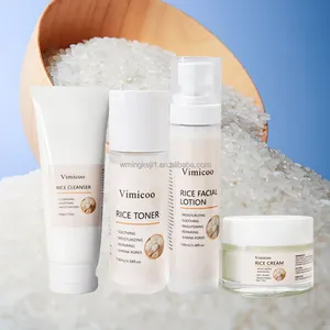 New Arrival OEM ODM Private Label Korean Vegan Facial Rice Cleanser Toner Lotion Cream Skin Care Kits New Rice Skin Care Set