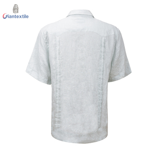 Camisa cubana de <span class=keywords><strong>guayabera</strong></span> para <span class=keywords><strong>hombre</strong></span>, precio al por mayor, camisa natural 100% transpirable de lino sólido menta para <span class=keywords><strong>hombre</strong></span> - Product Image 2