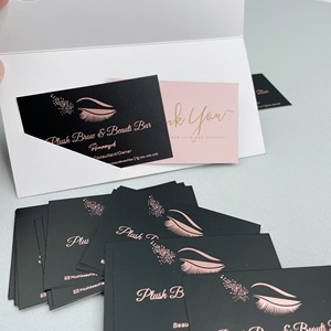 Tarjetas de Visita Personalizadas de Papel Negro para Salón de Belleza, con Estampado en Oro Rosa, Logotipo de Pestañas, Información de Contacto, Tarjetas de Agradecimiento - Product Image 5