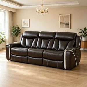 Sofá Reclinable de Cuero Beige Resistente y Duradero Frank con Consola, Mueble para Sala de Estar o Estudio - Product Image 2