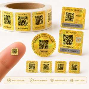 สติกเกอร์กันปลอมแบบโฮโลแกรมสีทองพร้อมคิวอาร์โค้ด สำหรับการตรวจสอบความถูกต้องของแบรนด์  แบบขูดเพื่อเปิดใช้งาน - Product Image 1
