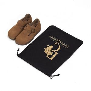 <b>Personalise</b> Gold Logo Black Luxury Double Brushed Cotton Fabric Shoes Packaging <b>Drawstring</b> Pouch Dust <b>Bag</b> with Screen Print - Product Image 1